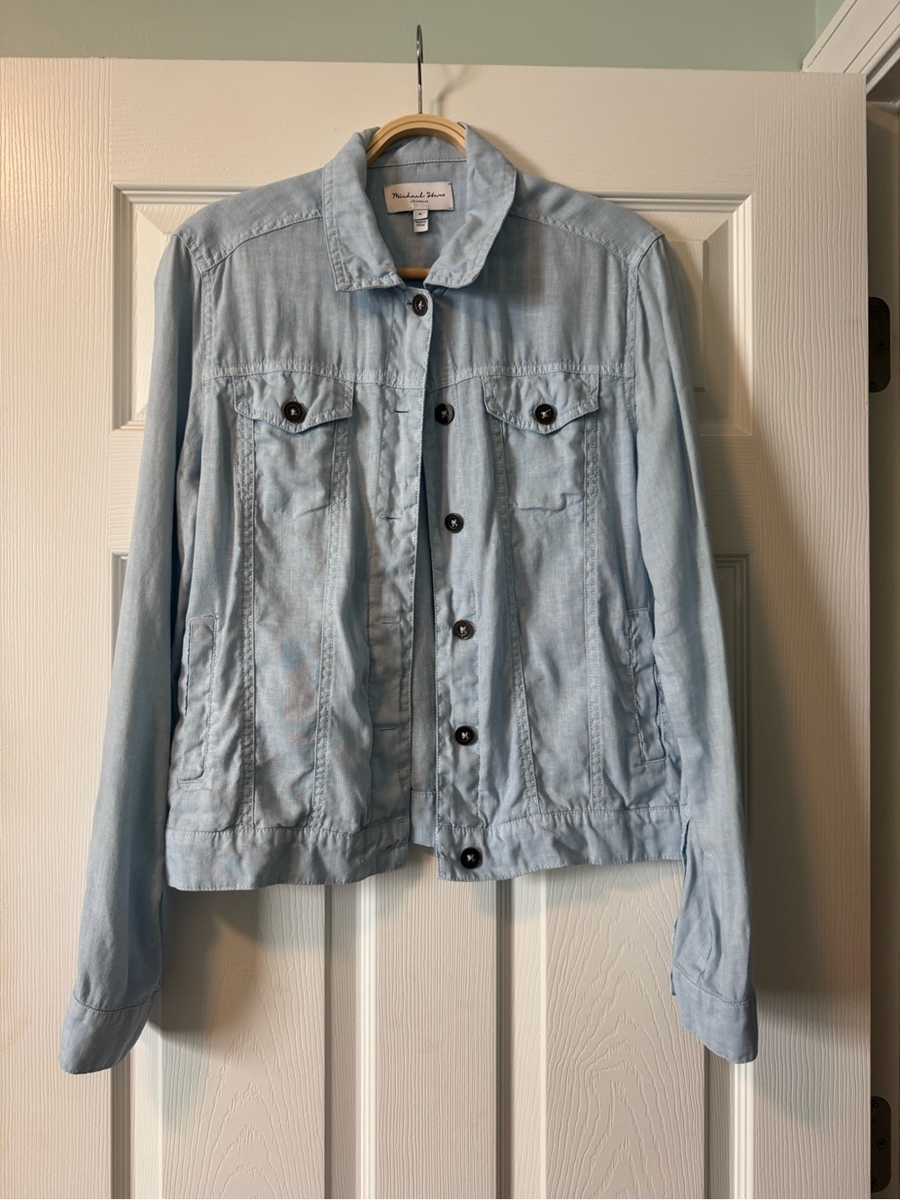 NWOT Michael Stars 100% Linen Light Blue Denim Jacket - size medium